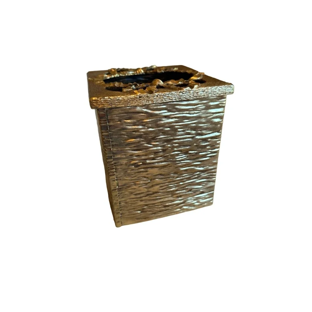 Vintage 1970s Brass Upright Tissue Box Cover Ribbon Detail